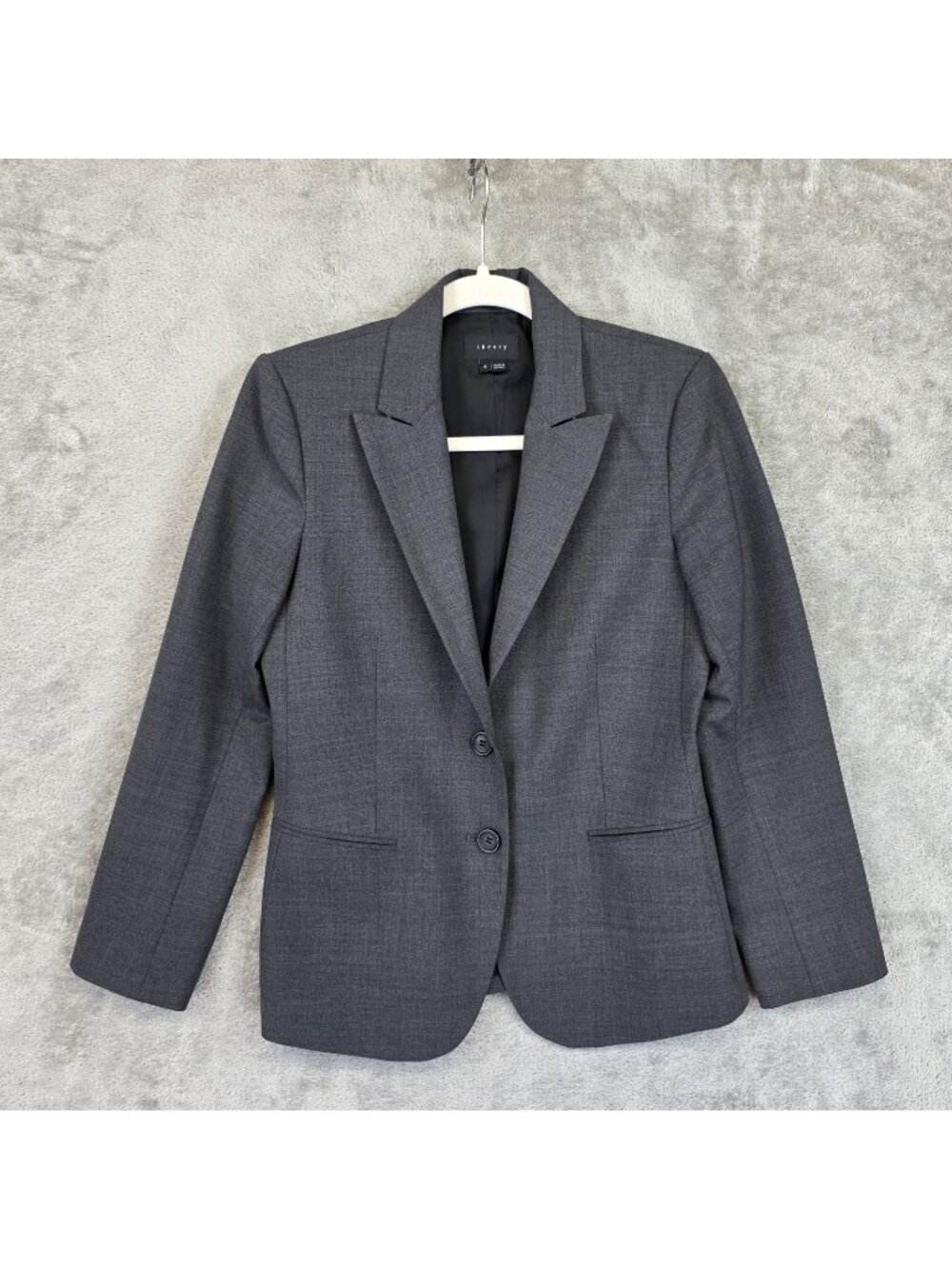 Theory Blazer Womens 6 Gray Virgin Wool Two Button Lined Slim Jacket Career - Picture 1 of 10